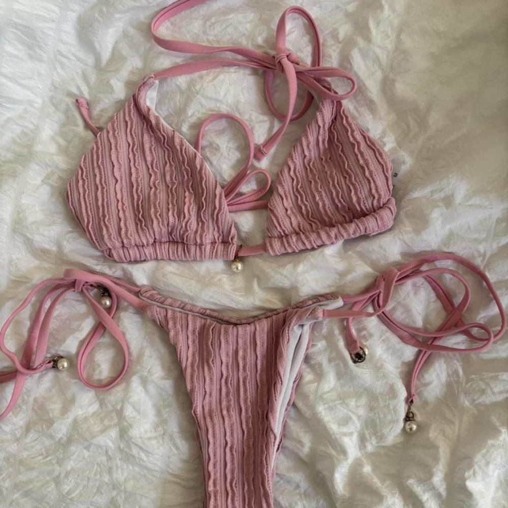 Trendy Boutique Pink Textured Bikini